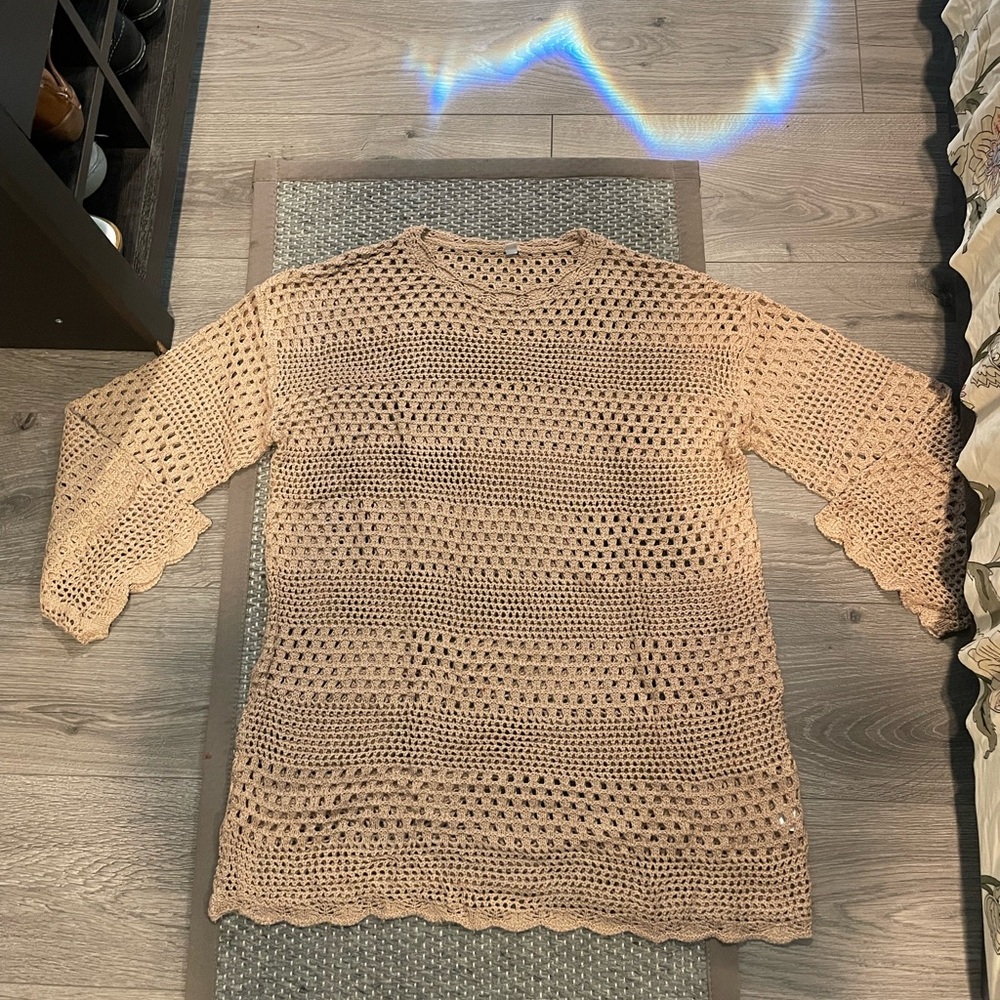 Women's Crochet Sweater/Cover Up - Tan